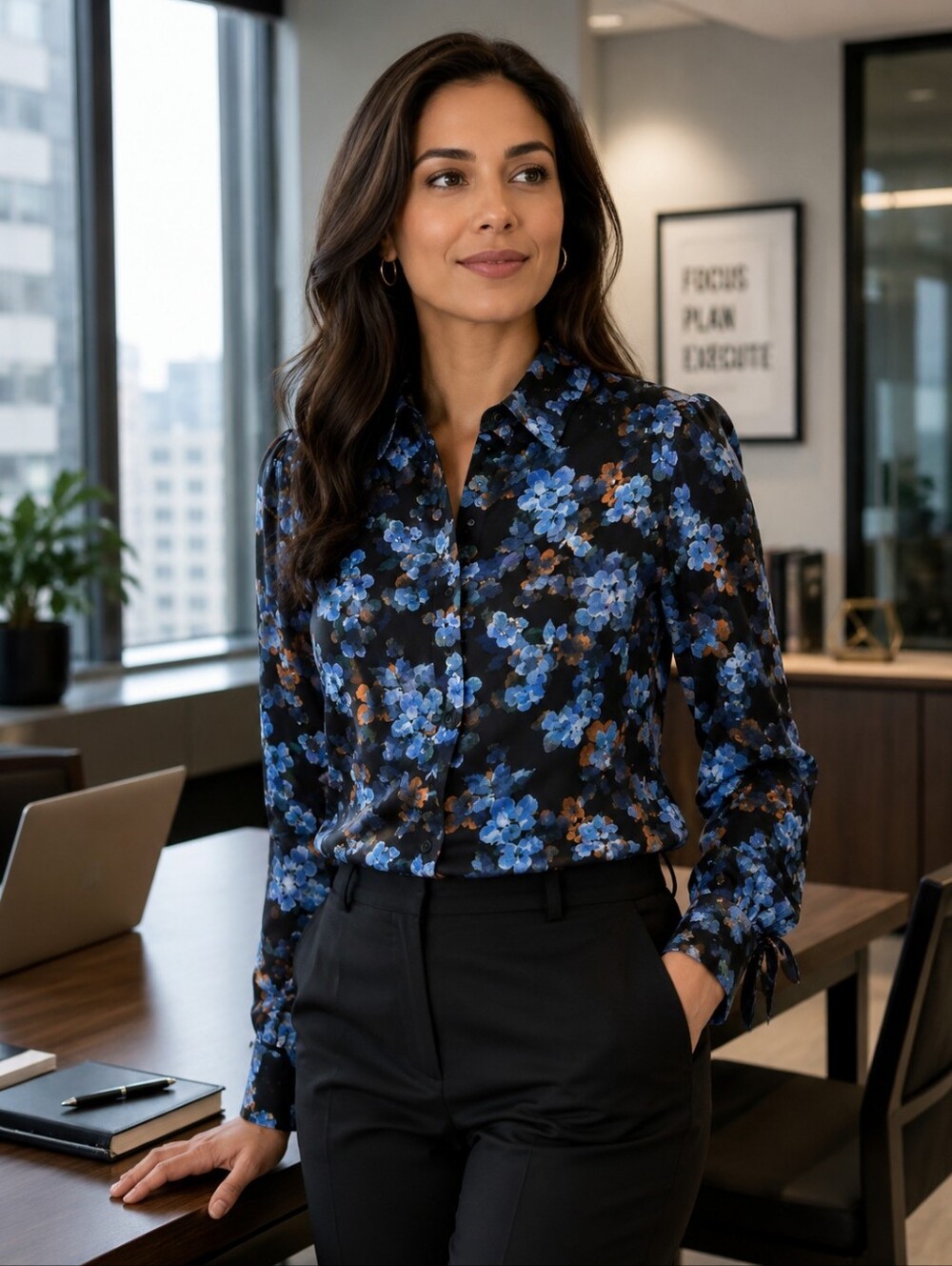 NWT - Elie Tahari Women's Black Floral Button-Up Blouse, Size S